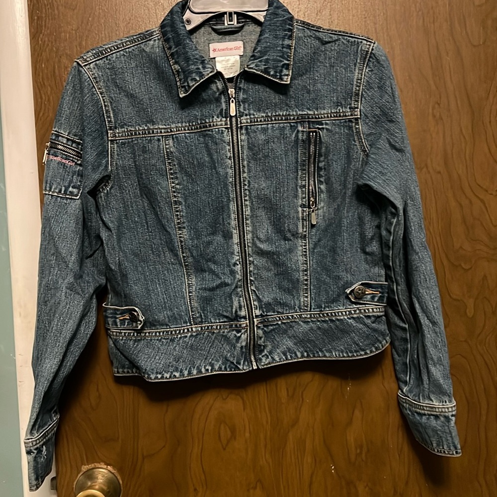 American Girl Jean jacket with pink flowers size L